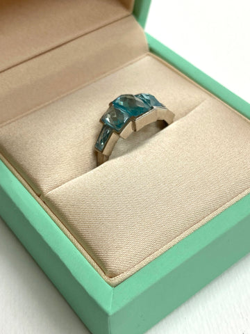 Bugatti Deco Aquamarine Silver Ring